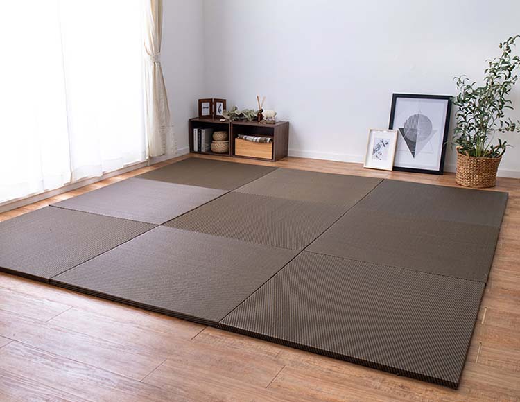 [水拭きできる] 畳マット い草風 綾模様 同色9枚セット (約3.7畳) 82×82×2.5cm