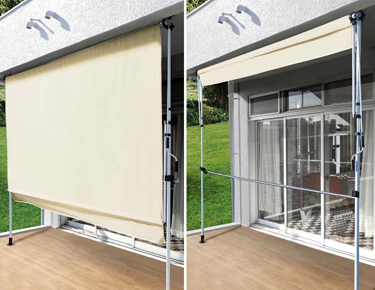 [前幕付きで目隠しにも] つっぱり式 日よけシェード 屋外 幅約2m UVカット90%以上