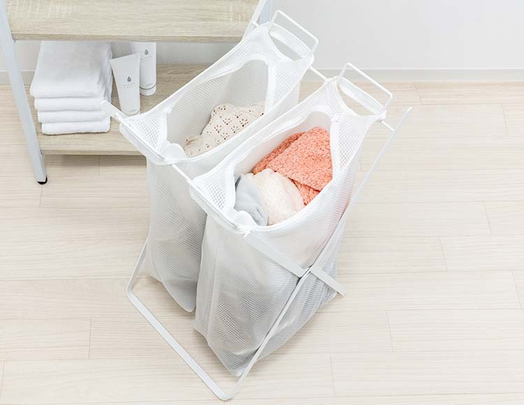 [そのまま洗濯機へ] ポイっとネットランドリーラック 2連タイプ
