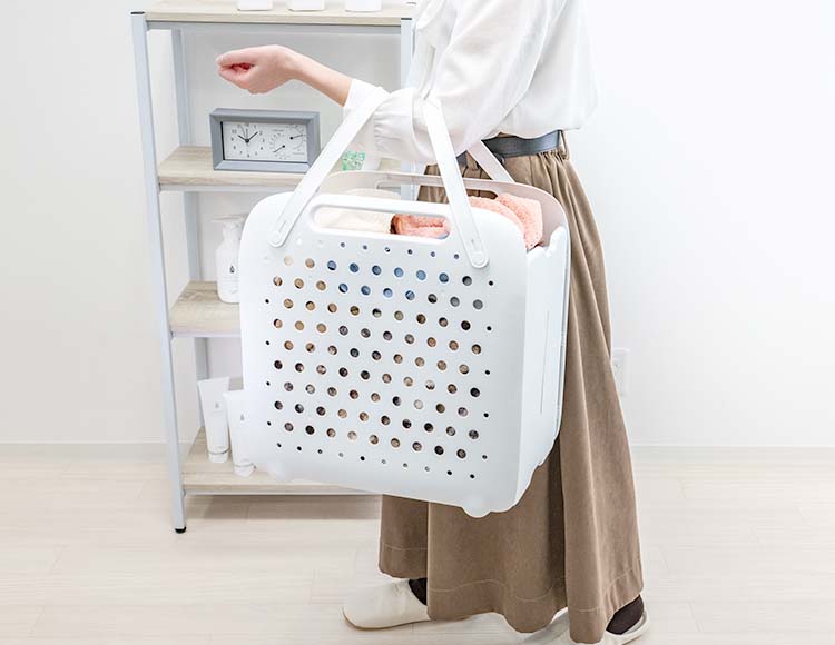 [コンパクト収納] 折りたたみハンディランドリーバスケット