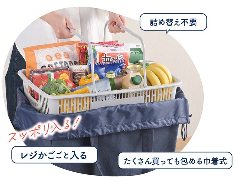 [レジかごすっぽり！] 保冷エコバッグ 大容量 巾着式