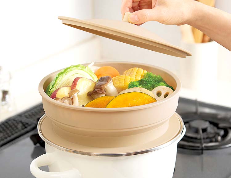 [鍋でもレンジでも] 折りたたみシリコンスチーマー 18~20cm 食洗機対応