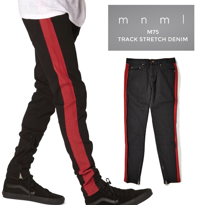 mnml ミニマル M75 Track Stretch Denim Black/Red M75デニム