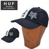 HUF × THRASHER ハフ × スラッシャー キャップ SPLIT SNAPBACK CAP 帽子 スナップバックキャップ 6パネルキャップ ブラック HT00696 【送料無料】|▼ ハ行|