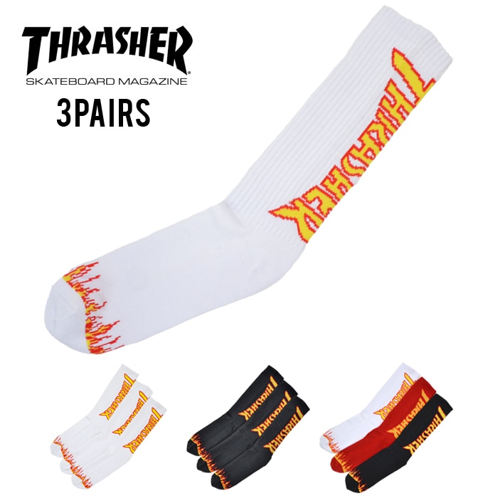 【THRASHER】FLAME LOGO CREW SOCKS 3点セット 靴下 yield｜【THRASHER】スラッシャー FLAME LOGO PILE CREW 3PACK