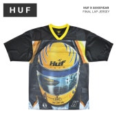 HUF × GOODYEAR ハフ × グッドイヤー フットボールジャージ FINAL LAP JERSEY 半袖 カットソー トップス メンズ M-XL ブラック KN00469 【単品購入の場合は