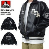 BEN DAVIS ベンデイビス ジャケット FAUX LEATHER FLIGHT JACKET レザー ワッペン 刺繍 フライトジャケット アウター ブルゾン メンズ M-XL ブラック T-24