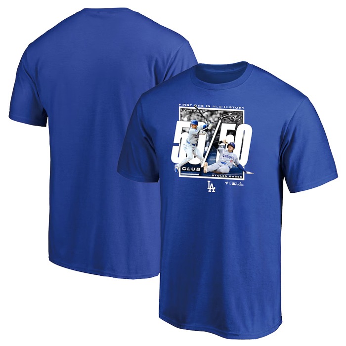 Fanatics �ե��ʥƥ����� T����� ��ë��ʿ 50-50 FIRST ONE IN MLB HISTORY T����� ��� MLB �᥸�㡼�꡼�� �����󥼥륹���ɥ��㡼�� DODGERS ML01-24FW-0006 S-XL �֥롼 ��ñ�ʹ����ξ��ϥ᡼����ȯ����