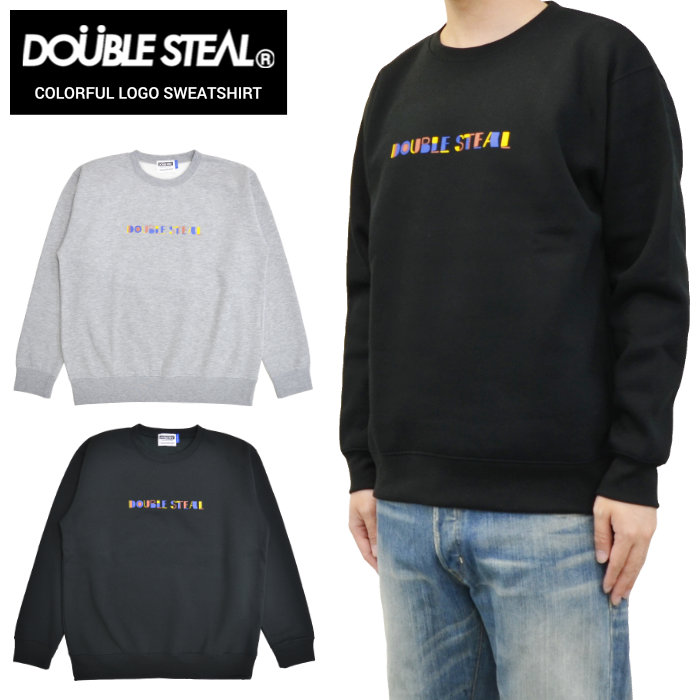 DOUBLE STEAL ���֥륹�ƥ����� �������å� COLORFUL LOGO SWEATSHIRT ���롼�ͥå� �ȥ졼�ʡ� �ե꡼�� Ĺµ �ȥåץ� ��� M-XL �֥�å� ���졼 904-14067 ������̵���ۡڥ������