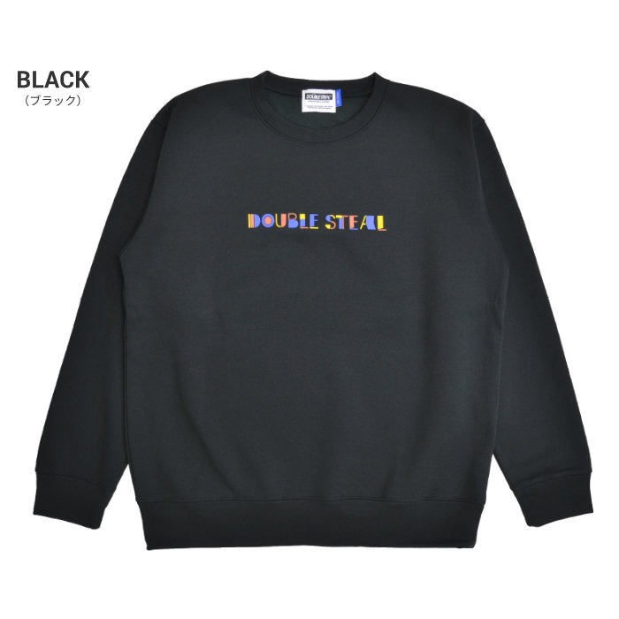 DOUBLE STEAL ���֥륹�ƥ����� �������å� COLORFUL LOGO SWEATSHIRT ���롼�ͥå� �ȥ졼�ʡ� �ե꡼�� Ĺµ �ȥåץ� ��� M-XL �֥�å� ���졼 904-14067 ������̵���ۡڥ������
