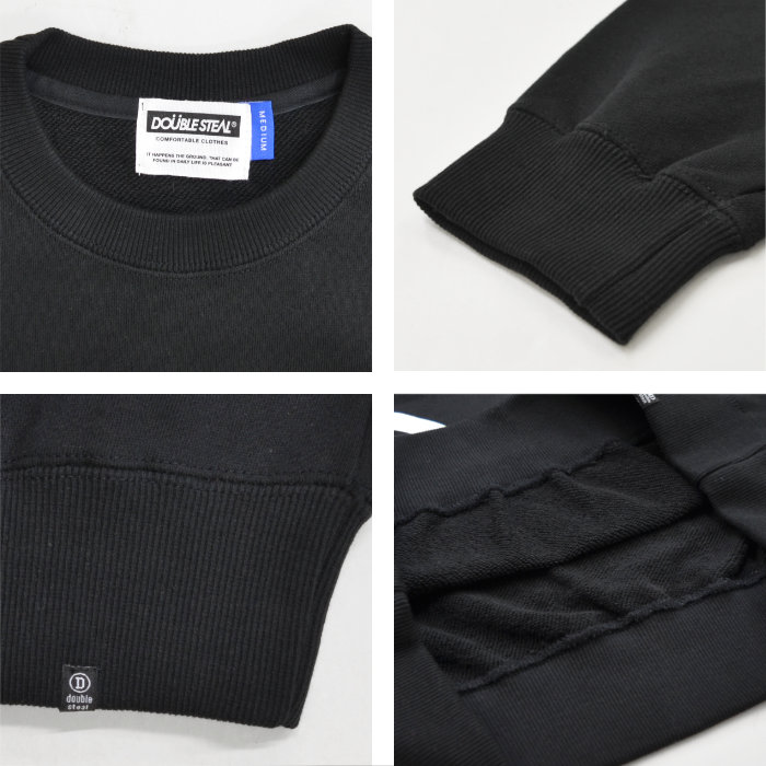 DOUBLE STEAL ���֥륹�ƥ����� �������å� UNDER LOGO CREW SWEATSHIRT ���롼�ͥå� �ȥ졼�ʡ� �ե꡼�� Ĺµ �ȥåץ� ��� M-XL �֥�å� �ۥ磻�� 904-12035 ������̵���ۡڥ������