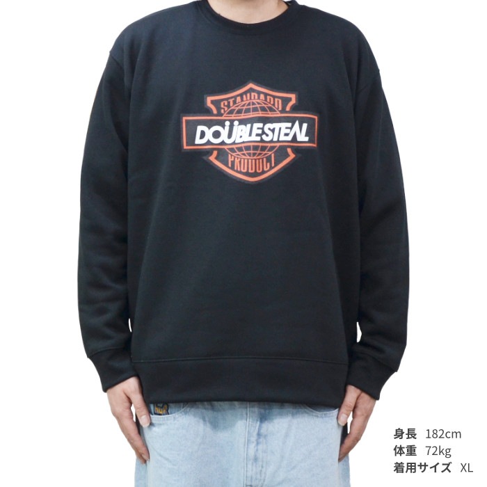 DOUBLE STEAL ���֥륹�ƥ����� �������å� STICKER LOGO SWEATSHIRT ���롼�ͥå� �ȥ졼�ʡ� �ե꡼�� Ĺµ �ȥåץ� ��� M-XL �֥�å� 924-14054 ������̵���ۡڥ������