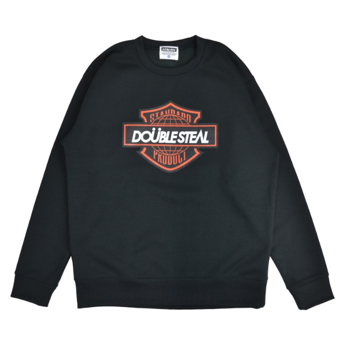 DOUBLE STEAL ���֥륹�ƥ����� �������å� STICKER LOGO SWEATSHIRT ���롼�ͥå� �ȥ졼�ʡ� �ե꡼�� Ĺµ �ȥåץ� ��� M-XL �֥�å� 924-14054 ������̵���ۡڥ������