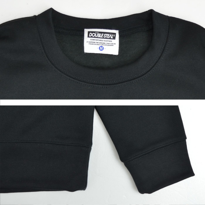 DOUBLE STEAL ���֥륹�ƥ����� �������å� STICKER LOGO SWEATSHIRT ���롼�ͥå� �ȥ졼�ʡ� �ե꡼�� Ĺµ �ȥåץ� ��� M-XL �֥�å� 924-14054 ������̵���ۡڥ������