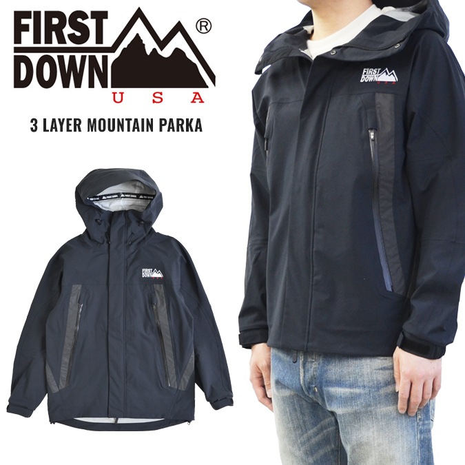 FIRST DOWN եȥ 㥱å 3 LAYER MOUNTAIN PARKA JACKET ޥƥѡ ʥ󥸥㥱å  ֥륾  M-L ֥å F741001C ̵ۡڥ