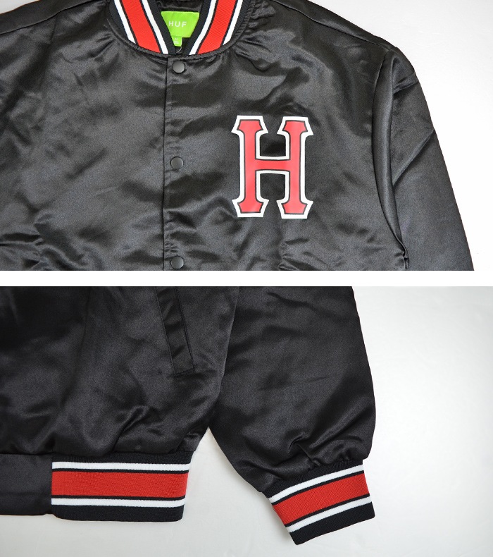 HUF ϥ 㥱å CRACKERJACK SATIN BASEBALL JACKET ॸ㥱å  ƥ ١ܡ른㥱å  ֥륾  M-XL ֥å JK00372 ̵