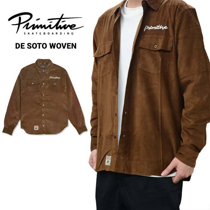 PRIMITIVE �ץ�ߥƥ��� ����� DE SOTO WOVEN SHIRTS �����ǥ���� �������� �����奢�륷��� Ĺµ ��� M-XL �֥饦�� ������̵����