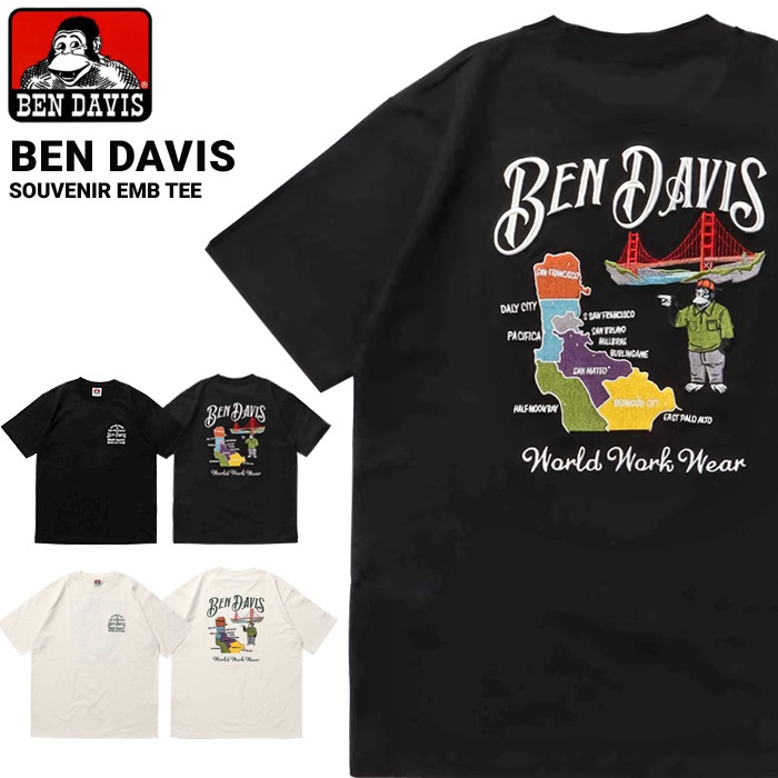 BEN DAVIS �٥�ǥ��ӥ� T����� SOUVENIR EMB TEE Ⱦµ ���åȥ��� �ȥåץ� �֥�å� ���եۥ磻�� M-XL C-25580062 ��ñ�ʹ����ξ��ϥ᡼����ȯ����