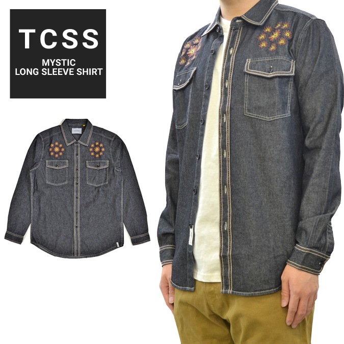 TCSS �ƥ��������������� ����� MYSTIC L/S SHIRT �����֥졼����� �ǥ˥ॷ��� �������� Ĺµ ��� S-XL �֥�å� LS1827 ������̵���ۡڥ������