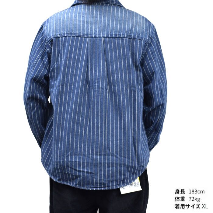 DOUBLE STEAL ���֥륹�ƥ����� ����� STRIPE DENIM SHIRTS ���ȥ饤�� �ǥ˥� ����� �����奢�륷��� Ĺµ ��� M-XL 744-32043 ������̵����