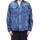 DOUBLE STEAL ���֥륹�ƥ����� ����� STRIPE DENIM SHIRTS ���ȥ饤�� �ǥ˥� ����� �����奢�륷��� Ĺµ ��� M-XL 744-32043 ������̵����