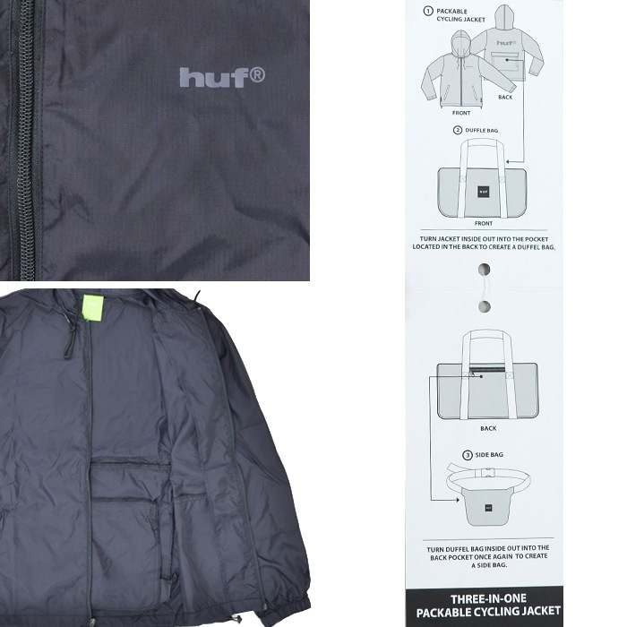 HUF ϥ 㥱å PACKABLE CYCLING JACKET ѥå֥ 󥰥㥱å ʥ󥸥㥱å  ֥륾  S-XL ֥å JK00377 ̵