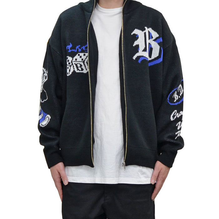 BEN DAVIS �٥�ǥ��ӥ� �˥åȥ��㥱�å� SCRIBBLED KNIT JACKET �˥å� �������� �ϥ��ͥå� M-XL �֥�å� I-23780072 ������̵����