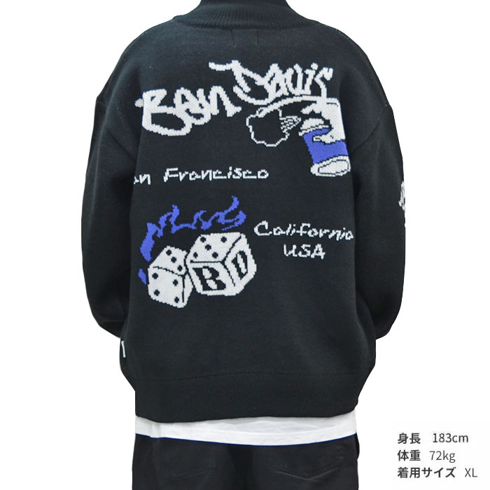 BEN DAVIS �٥�ǥ��ӥ� �˥åȥ��㥱�å� SCRIBBLED KNIT JACKET �˥å� �������� �ϥ��ͥå� M-XL �֥�å� I-23780072 ������̵����