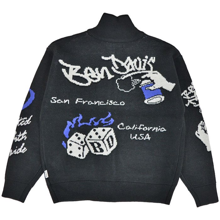 BEN DAVIS �٥�ǥ��ӥ� �˥åȥ��㥱�å� SCRIBBLED KNIT JACKET �˥å� �������� �ϥ��ͥå� M-XL �֥�å� I-23780072 ������̵����