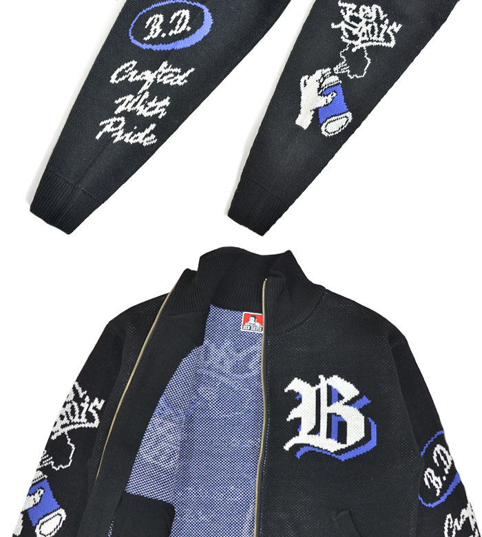 BEN DAVIS �٥�ǥ��ӥ� �˥åȥ��㥱�å� SCRIBBLED KNIT JACKET �˥å� �������� �ϥ��ͥå� M-XL �֥�å� I-23780072 ������̵����