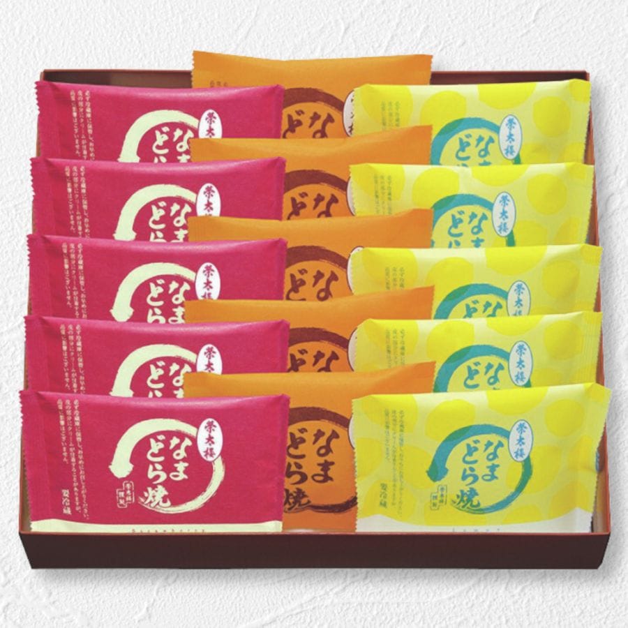 夏のおすすめギフト③　　　　　　なまどら焼3種15個入詰合せ(お中元のし付)