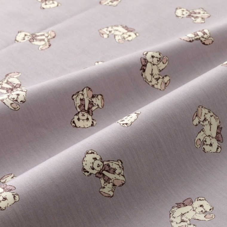 milk latte ミルクラテ 生地 くまちゃん柄 ブロード ニュアンスグレー