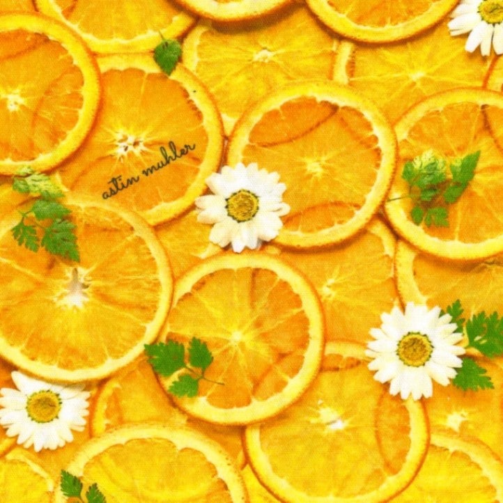 Astin Muhler オレンジフラワー オックス生地 50cmカットクロス｜花柄 布 ハンドメイド 入園入学