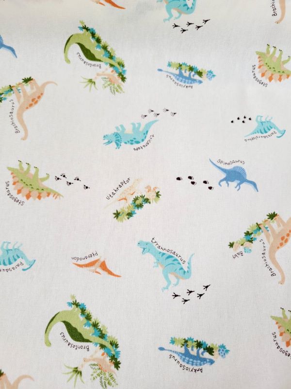 キッズランド　恐竜　ホワイト　CBプリント生地　生地