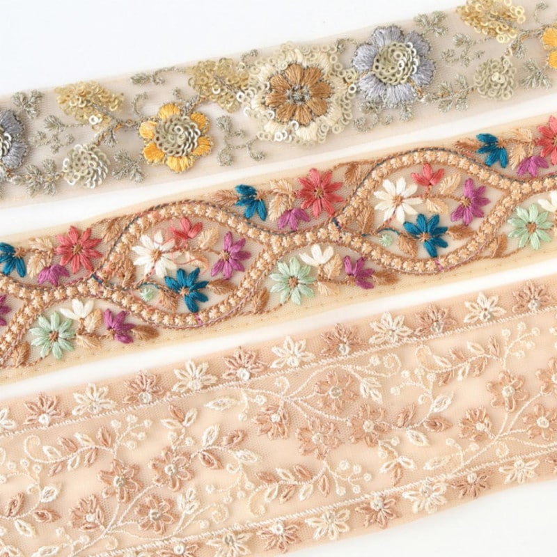 インド刺繍リボン ベージュ 約30cm×3本