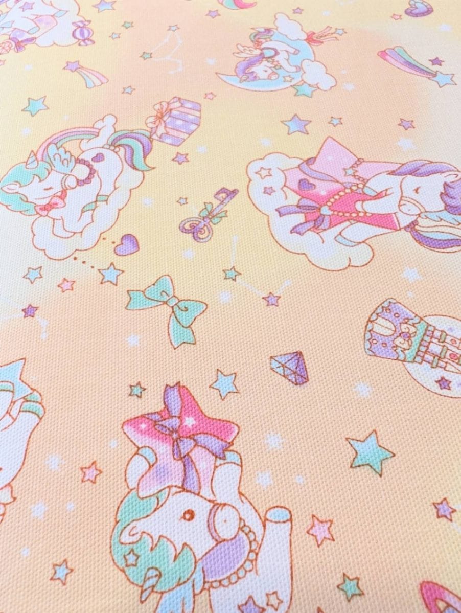ゆめかわ 生地 バニラポップ ユニコーン星座 オックス布 イエロー