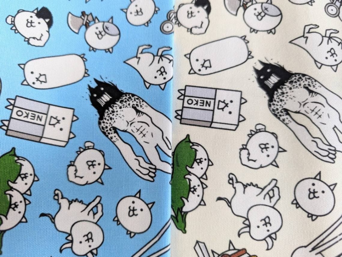 激レアにゃんこヘリパネル生地　ハンドメイド 大判はぎれにゃんこ大戦争柄オフホワイトオックス通園通学