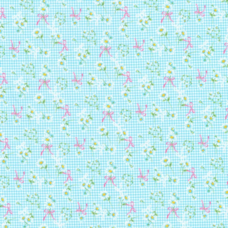 マーガレットチェック ミニカットクロス 　水色　ドール用 シーチング