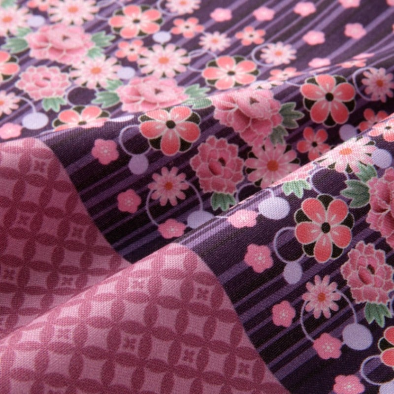 ドール服用生地　Decora Doll デコラドール/ちいさな世界のちいさな生地　着物 紫花×七宝　W34×30cmカットクロス　ぬい服