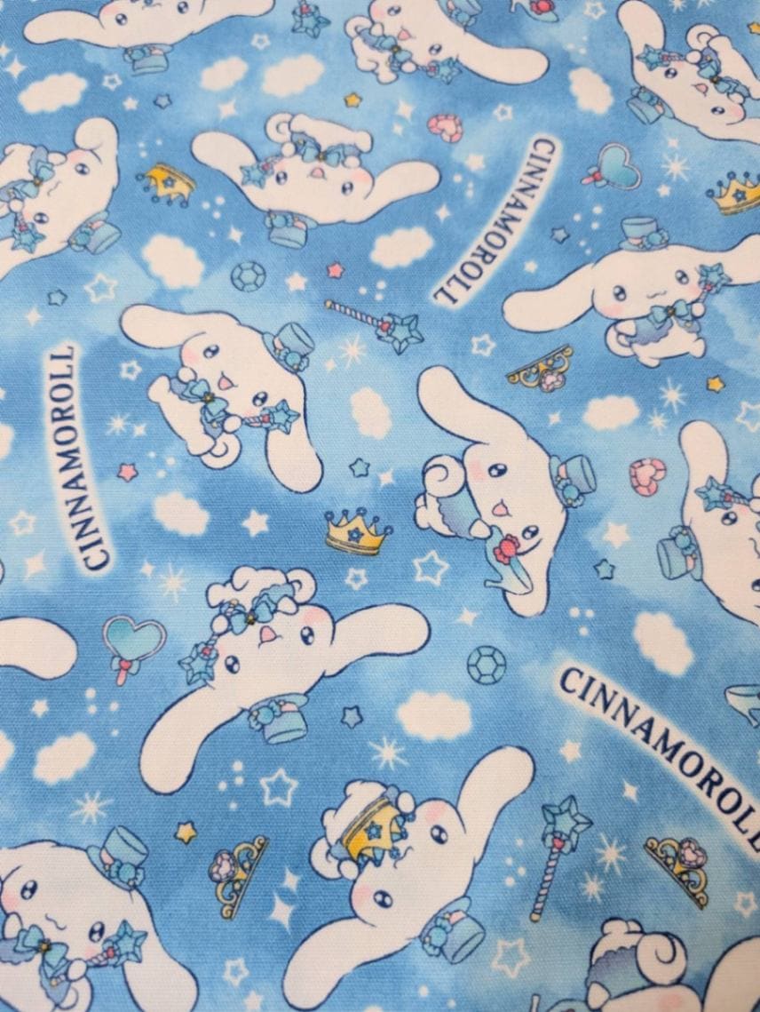 激レア！希少！シナモンロール　生地　はぎれ　キルティング　水色　ブルー シナモンロール 生地 宝石 オックス サンリオキャラクター 水色