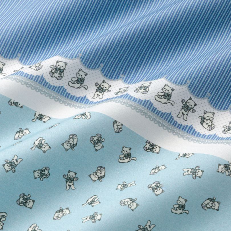 ドール服用生地 ねこちゃん/ブルー Decora Doll×milk latte/ちいさな