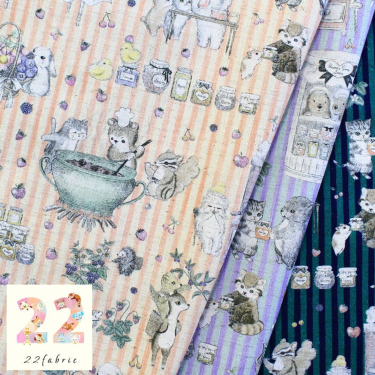 ユキエモン yukiemon ジャムラボ 綿麻プリント生地 巾約112cm ネイビー