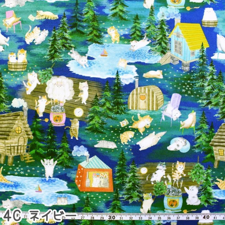 ユキエモン yukiemon 60ローン サウナフロック プリント生地　ネイビー