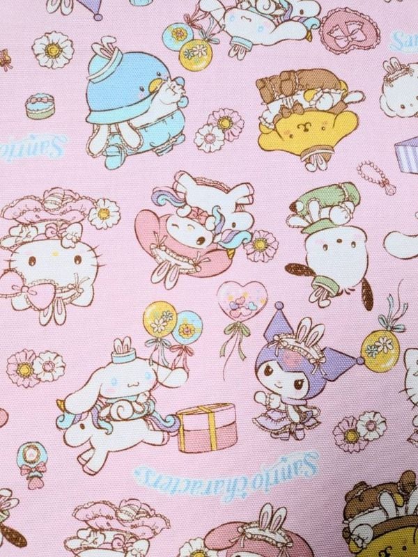 サンリオ オールスターズ うさ耳柄 オックス生地 ピンク｜幅約110cm 布 キャラクター 入園入学 レッスンバッグ 巾着 ハンドメイド