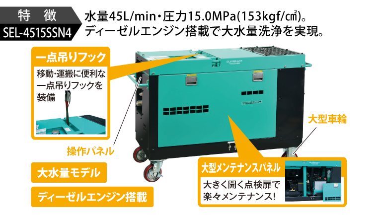 スーパー工業 高圧洗浄機 エンジン ディーゼル防音型 SEL-1450SSN4
