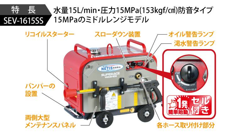 スーパー工業 高圧洗浄機 エンジン 防音型 SEV-1615SSH ホースリール付