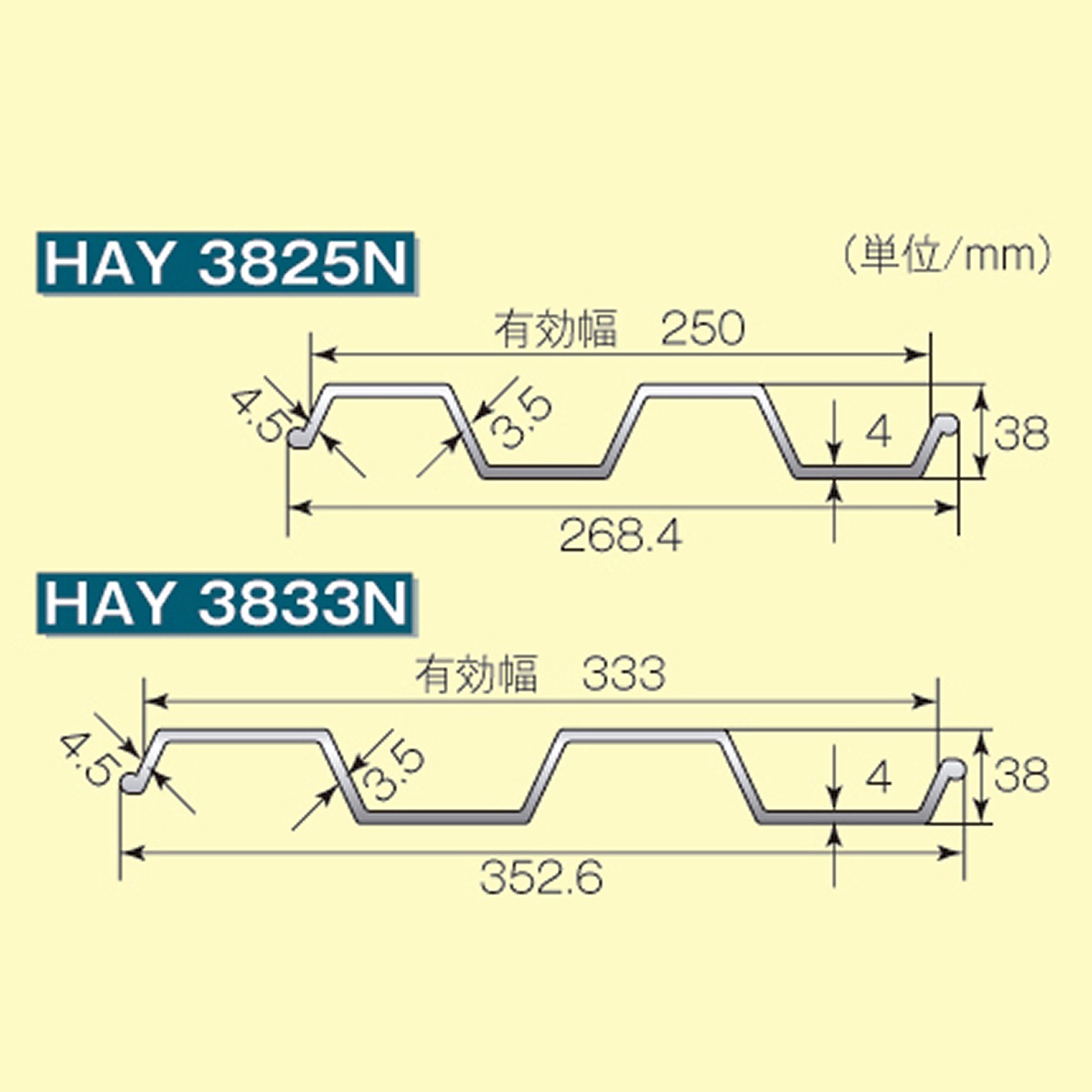 ホーシン アルミ矢板（アルミトレンチ）幅333mm HAY-3833N 4.0m　 1枚
