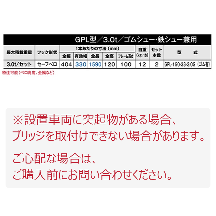 アルミブリッジ ローダーブリッジ GPL-150-33-3.0G ゴム有 3t/セット GPL型 3.0トン/セット 昭和ブリッジ