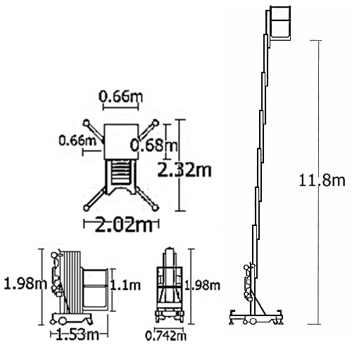 リフティ 65F アルミ製マニュアルリフト 高所作業 ピカ 伸縮作業台