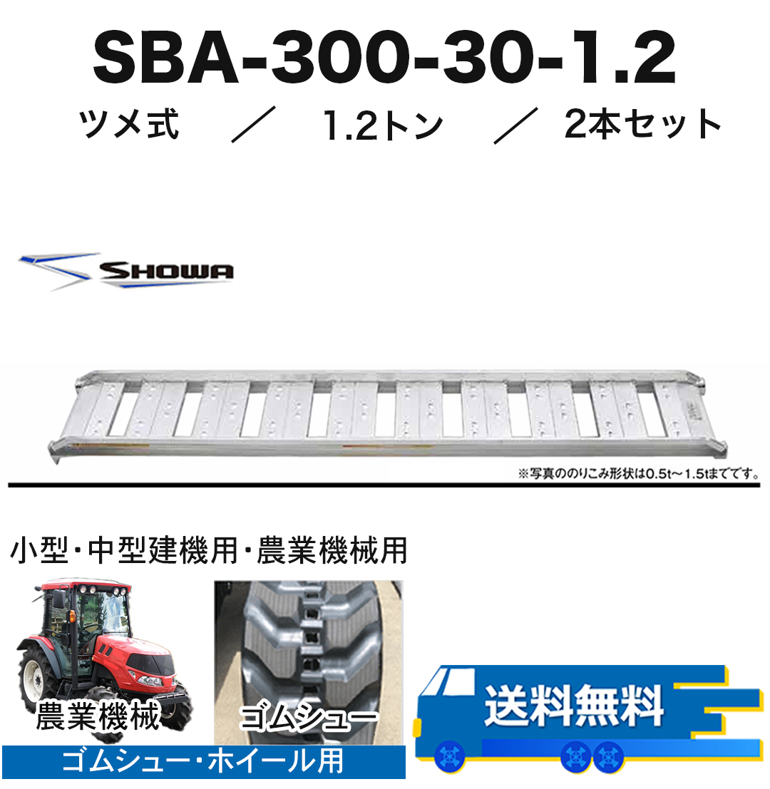 アルミブリッジ SBA-300-30-1.2 1.2t/セット SBA型 昭和ブリッジ ゴムクローラー・ホイール用 1.2トン/セット
